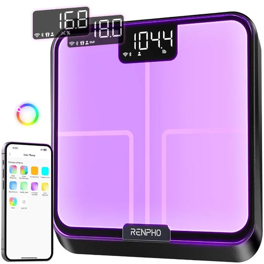 Smart Scale for Body Weight BMI Body Fat Muscle Mass Bluetooth WiFi Rechargeable Scale with RGB Lighting Color Changing Feature