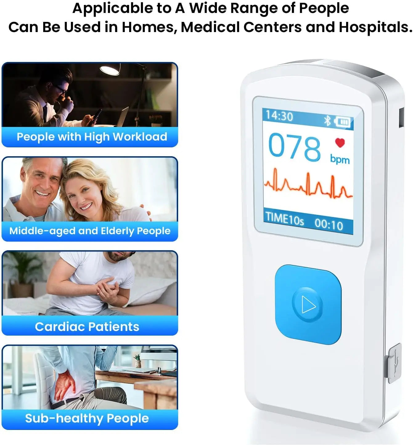 ECG Monitor Portable EKG Monitor PM10 Heart Rate Beat LCD Bluetooth APP Analyze with iOS/Android Electrocardiogram Monitor