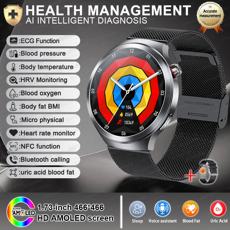 NEW Sapphire Glass AMOLED Blood Pressure Smart Watches ECG Blood Oxygen Blood Pressure Sport Health Track Clock Smart watche NFC