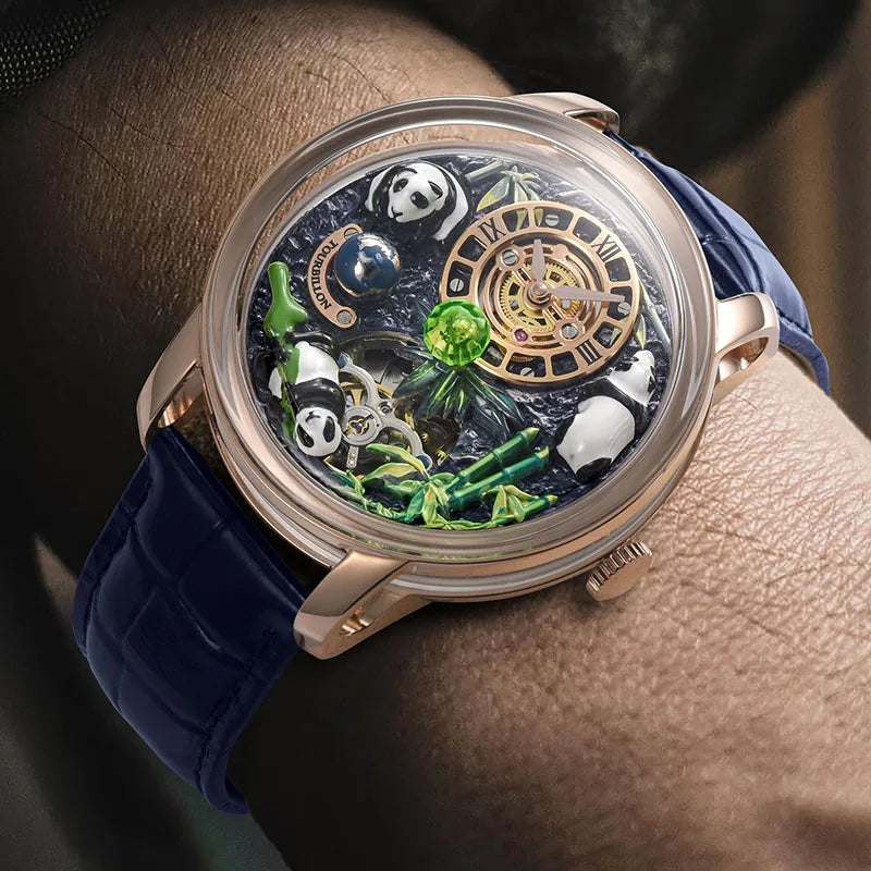 PINDU Original Top Brand Luxury Mechanical Watches Panda Paradise Watch Men Stainless Steel Waterproof Men Wristwatch