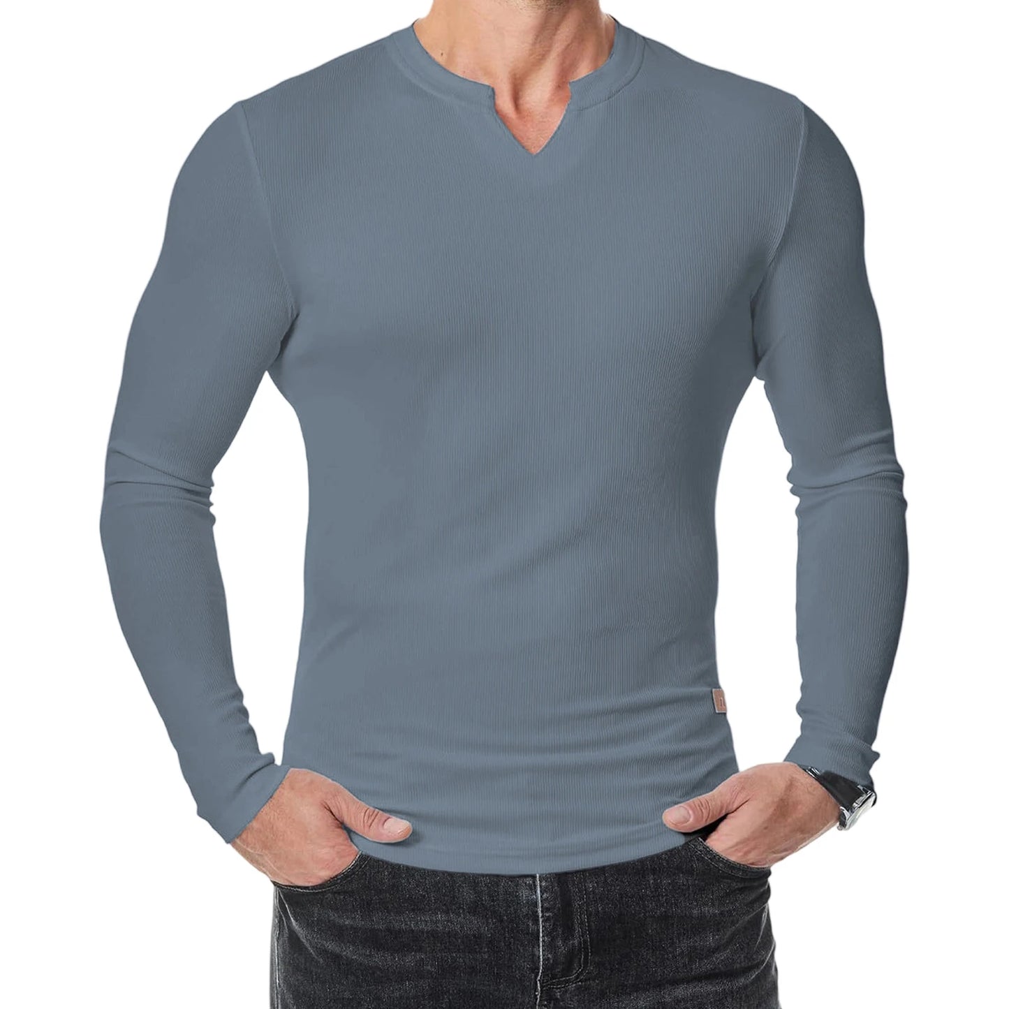 Men s Casual  Fit Long Sleeve Solid Color Muscle Shirts Spring Fall Tops Fashionable Comfortable T-Shirts