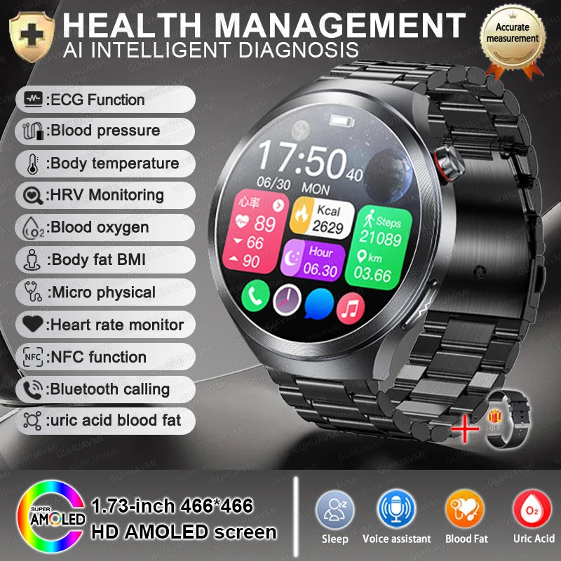 NEW Sapphire Glass AMOLED Blood Pressure Smart Watches ECG Blood Oxygen Blood Pressure Sport Health Track Clock Smart watche NFC