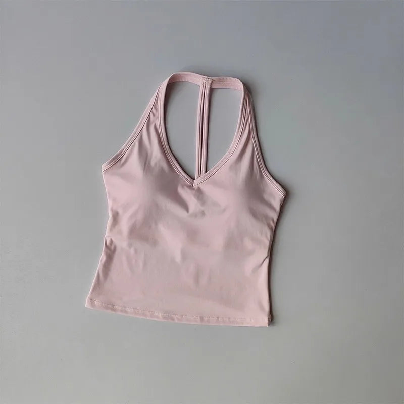 Women's Breathable Seamless Sports Bra Anti-Sweat Hanging Neck Push Up Bra Sport Vest Yoga Fitness Crop Top for Gym Workout Top