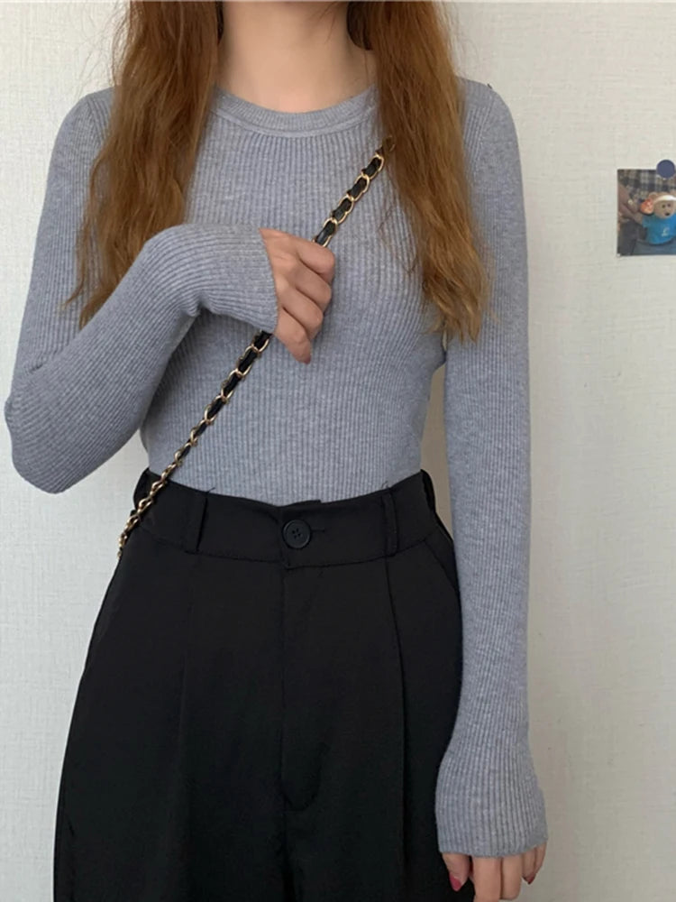 2025 New Women Sweater Long Sleeve Pullover Basic Top Fashion O-neck Elastic Female Winter Solid Knitted Jumper