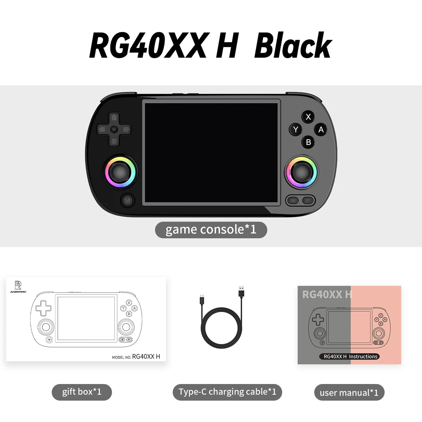ANBERNIC RG40XX H Handheld Games Console 4.0" IPS Screen Linux 64-bit Multicolor LED Lights Retro Gaming Console Over 5000 Games