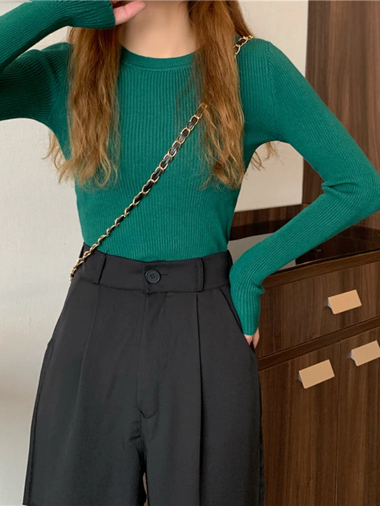 2025 New Women Sweater Long Sleeve Pullover Basic Top Fashion O-neck Elastic Female Winter Solid Knitted Jumper