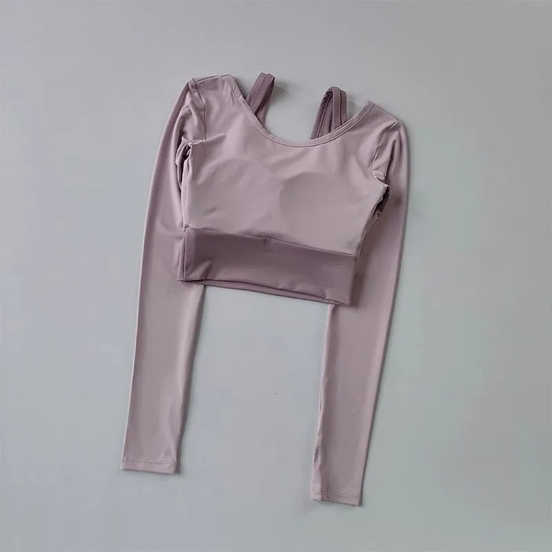 Women's Yoga Shirts Long Sleeve Top Running T-Shirt Workout Fitness Gym Sports Top Pads Slim Fit Sports Training Yoga Crop Tops