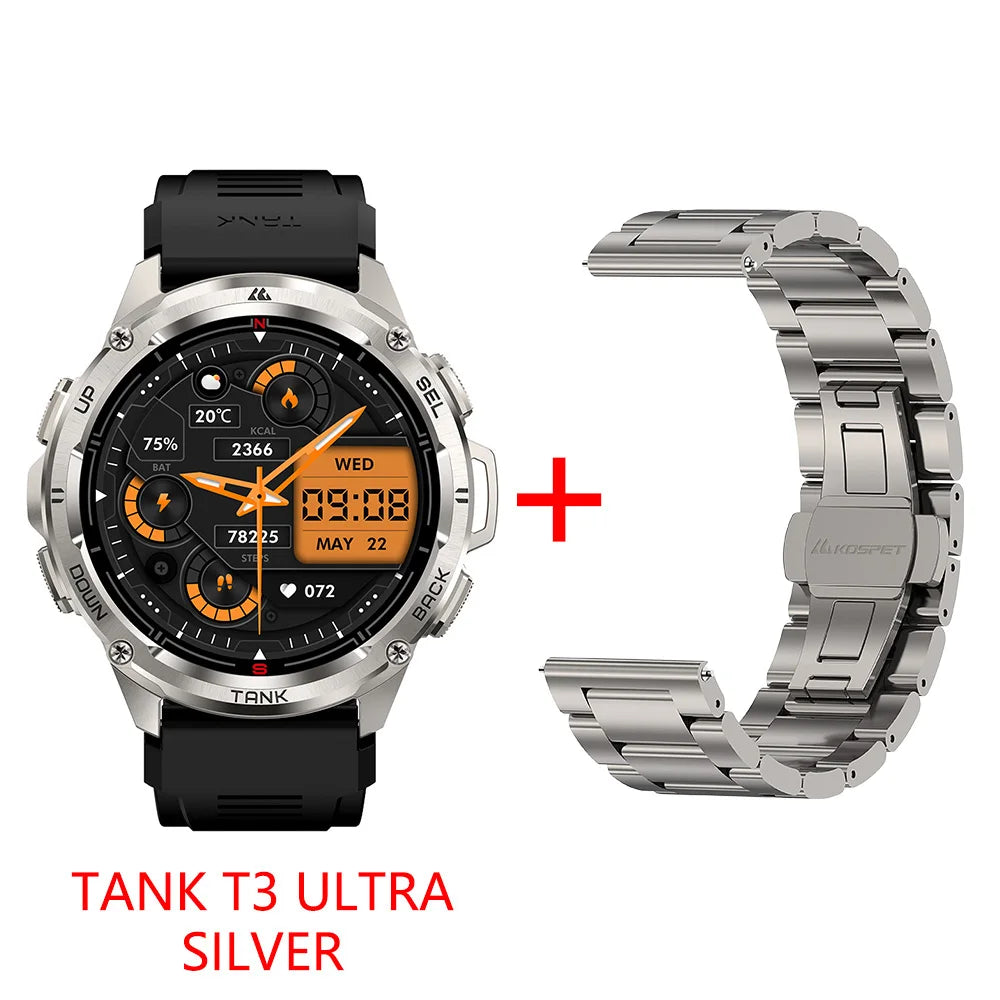 KOSPET TANK T3 Ultra GPS Smart Watch For Men Altimeter Compass Barometric 470mAh 60 Days Battery Bluetooth Call IP69K Waterproof