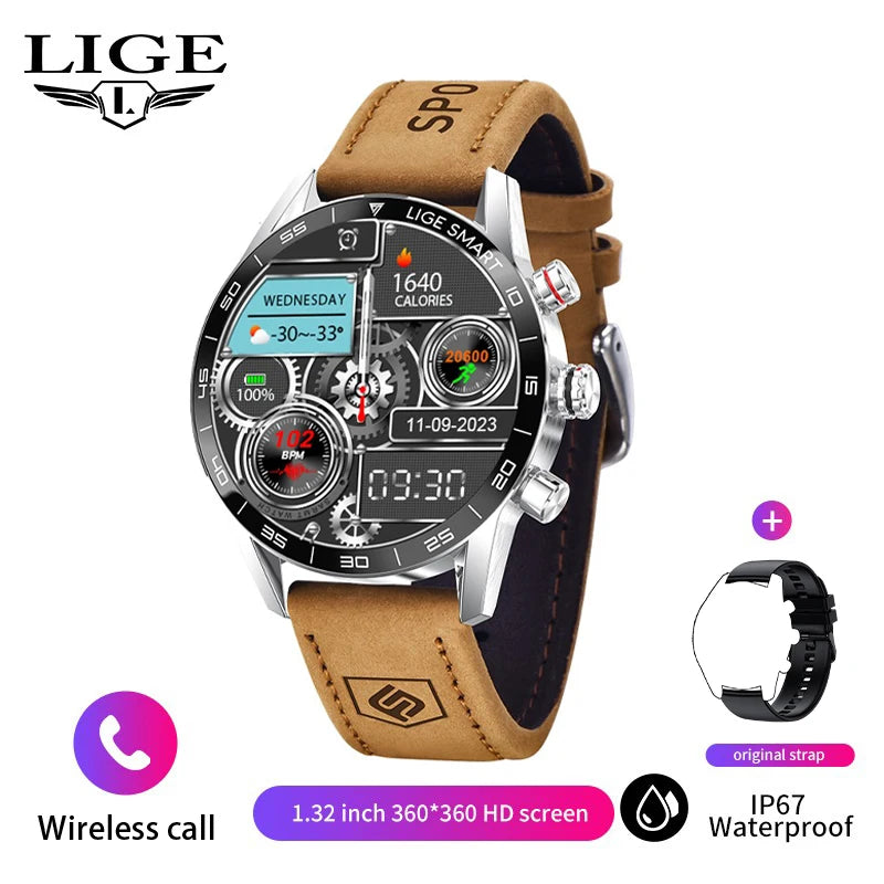 LIGE New Rugged Military GPS Smart Watch Men AMOLED HD Screen Heart Rate Bluetooth Call Waterproof Outdoor Men SmartWatch 2025