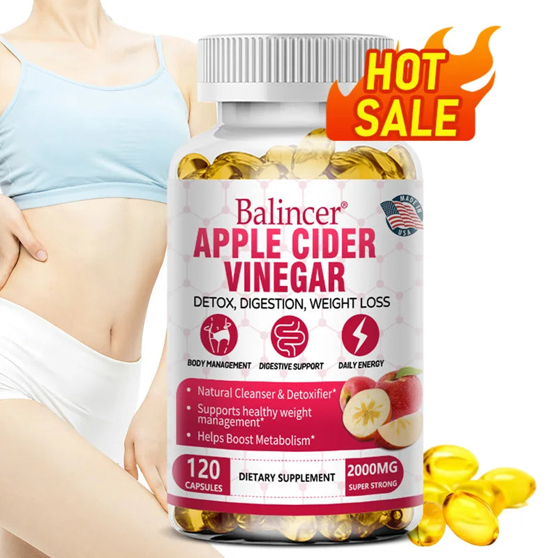Balincer Apple Cider Vinegar Capsules for Healthy Fat Burning, Digestion, Detoxification and Immunity Boosting