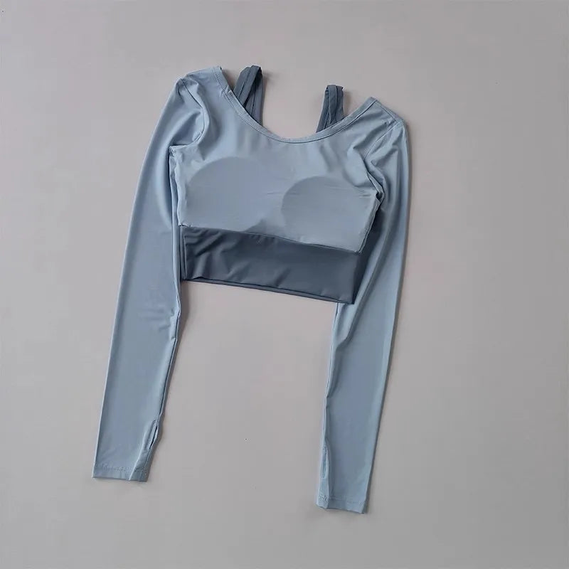 Women's Yoga Shirts Long Sleeve Top Running T-Shirt Workout Fitness Gym Sports Top Pads Slim Fit Sports Training Yoga Crop Tops