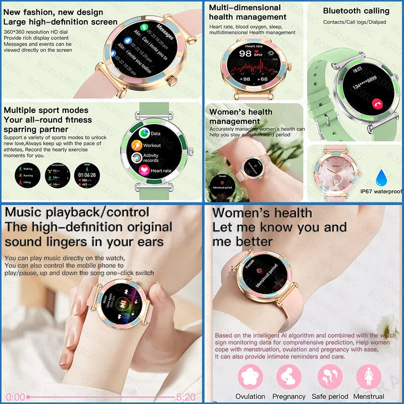 2025 Ultra-clear Fashion Women Smartwatch 1.27" HD Screen Dynamic Heart Rate Bluetooth Call&Music Smart Watch For Android iOS