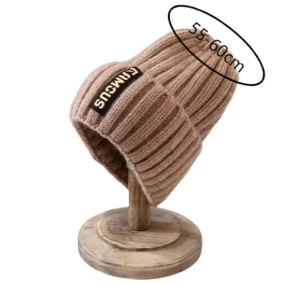 New Long Label Knit Beanie Solid Color Sun Protection Winter Hat Crochet Design Soft Warm Cap Winter Season