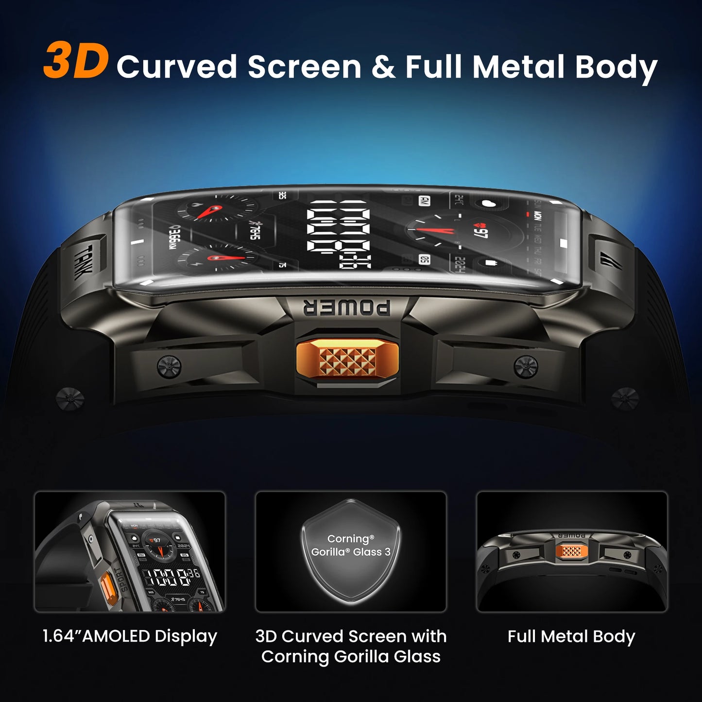 KOSPET TANK X2 Smart Watch For Men IP69K 5ATM Waterproof 3D Curved Screen 1.64'' AMOLED Bluetooth Call 170 Sport Mode Smartwatch