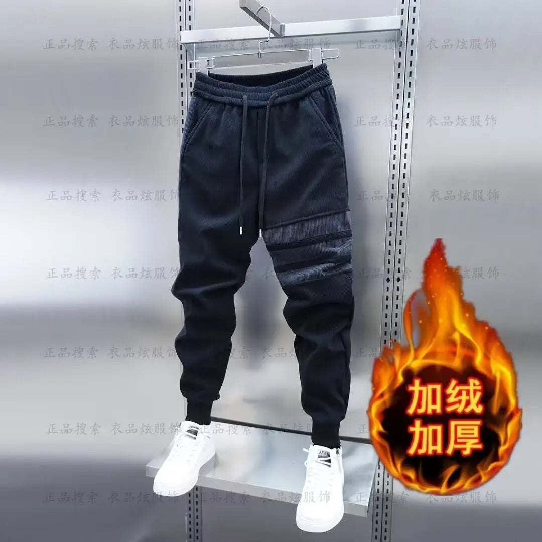 Casual Men's Pants Autumn Winter Fleece-Lined Corduroy Versatile Sport New Loose-Fit Cargo Pants Foot Bundling For Men