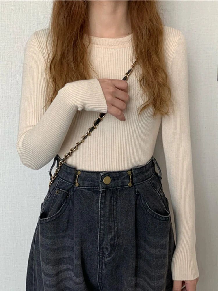 2025 New Women Sweater Long Sleeve Pullover Basic Top Fashion O-neck Elastic Female Winter Solid Knitted Jumper