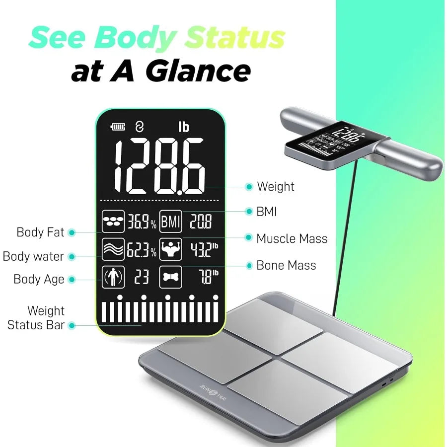 Digital Smart Scale with 8Electrodes for Accurate Body Weight Fat Percentage and BMI Measurement in Home Fitness and Health Mon