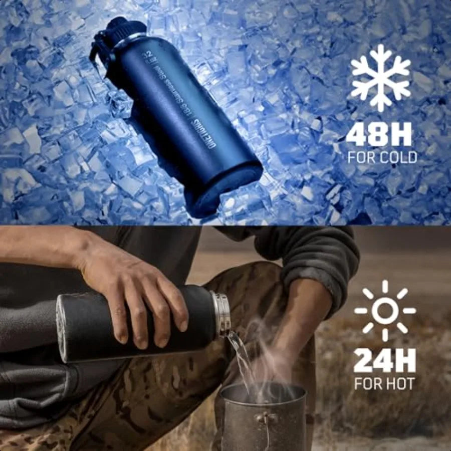 32 oz Insulated Water Bottle with Straw 3 Lids Leakproof Wide Mouth Protective Sleeve Tactical Stainl Steel For Travel Gym Camp