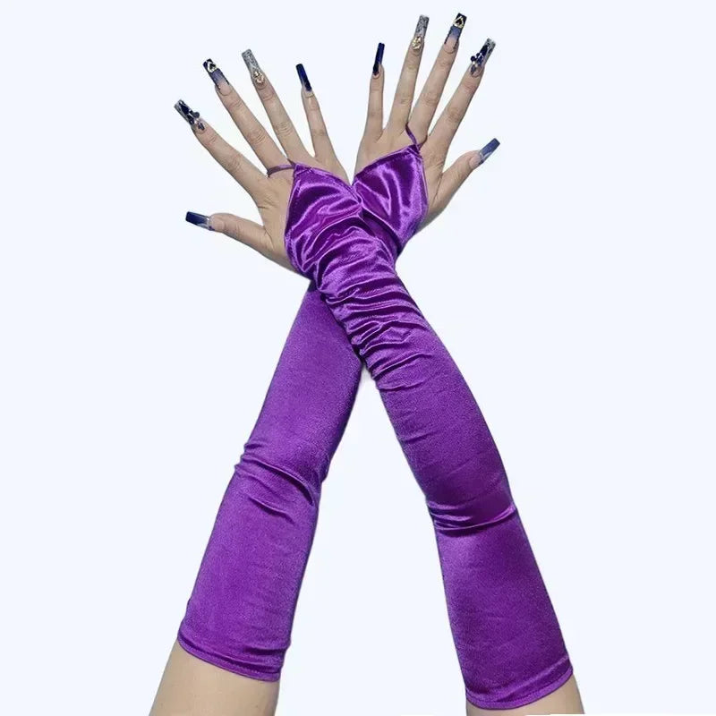 1920s Masquerade long style hook fingerless satin gloves bride wedding dress sun protection photography glove accessories