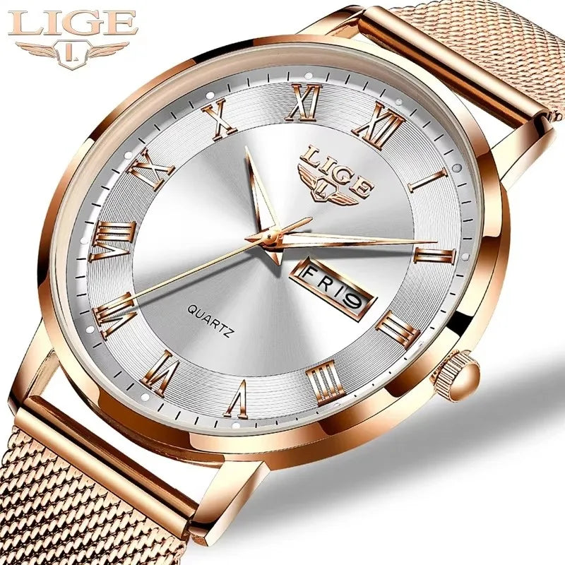 LIGE Luxury Ladies Watch Women Waterproof Rose Gold Steel Strap Women Wristwatch Top Brand Bracelet Clocks Relogio Feminino