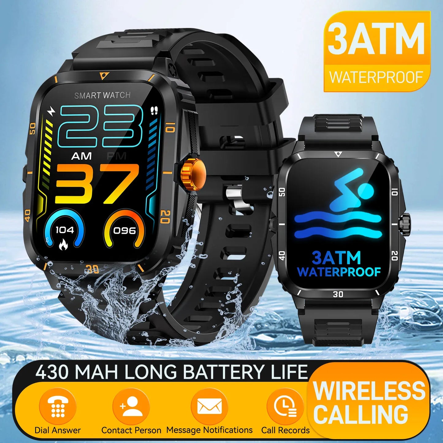 LaNikar Smart Watch 3ATM Waterproof  IPS Screen Military KT71 Men 100+ Sport Mode Heart Rate Blood Pressure For Huawei Xiaomi