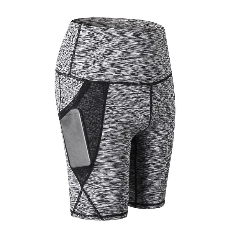 Gym Shorts Women High Waist Compression Quick Dry Yoga Shorts femme Fitness Running Push Up Shorts Pockets Design