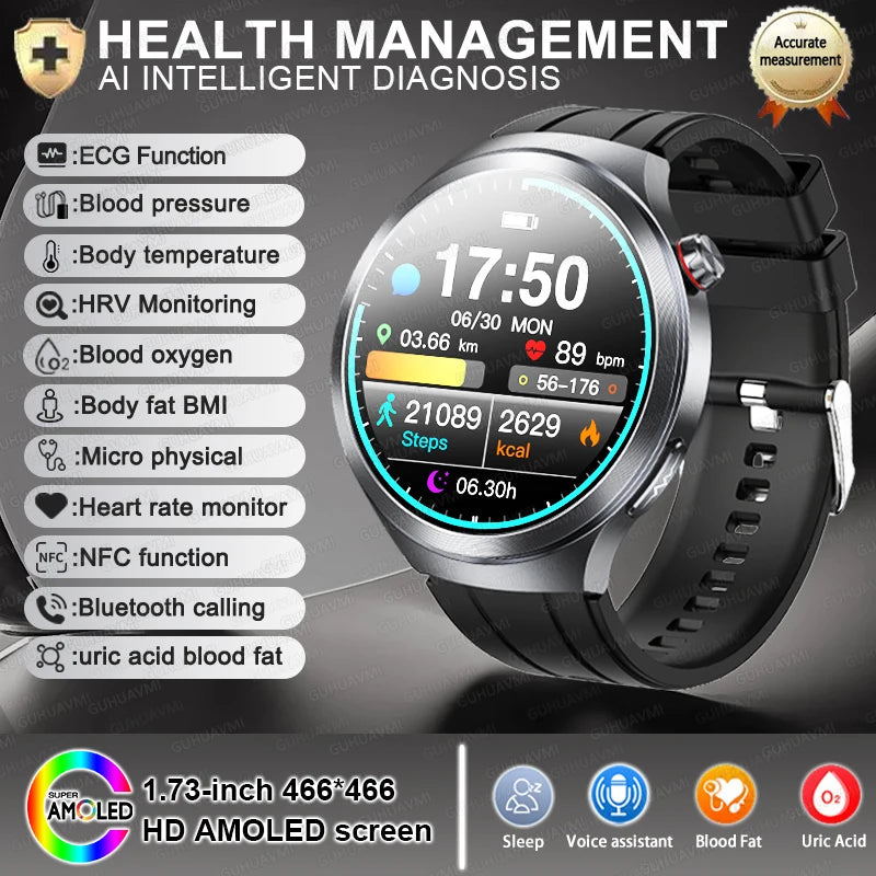NEW Sapphire Glass AMOLED Blood Pressure Smart Watches ECG Blood Oxygen Blood Pressure Sport Health Track Clock Smart watche NFC