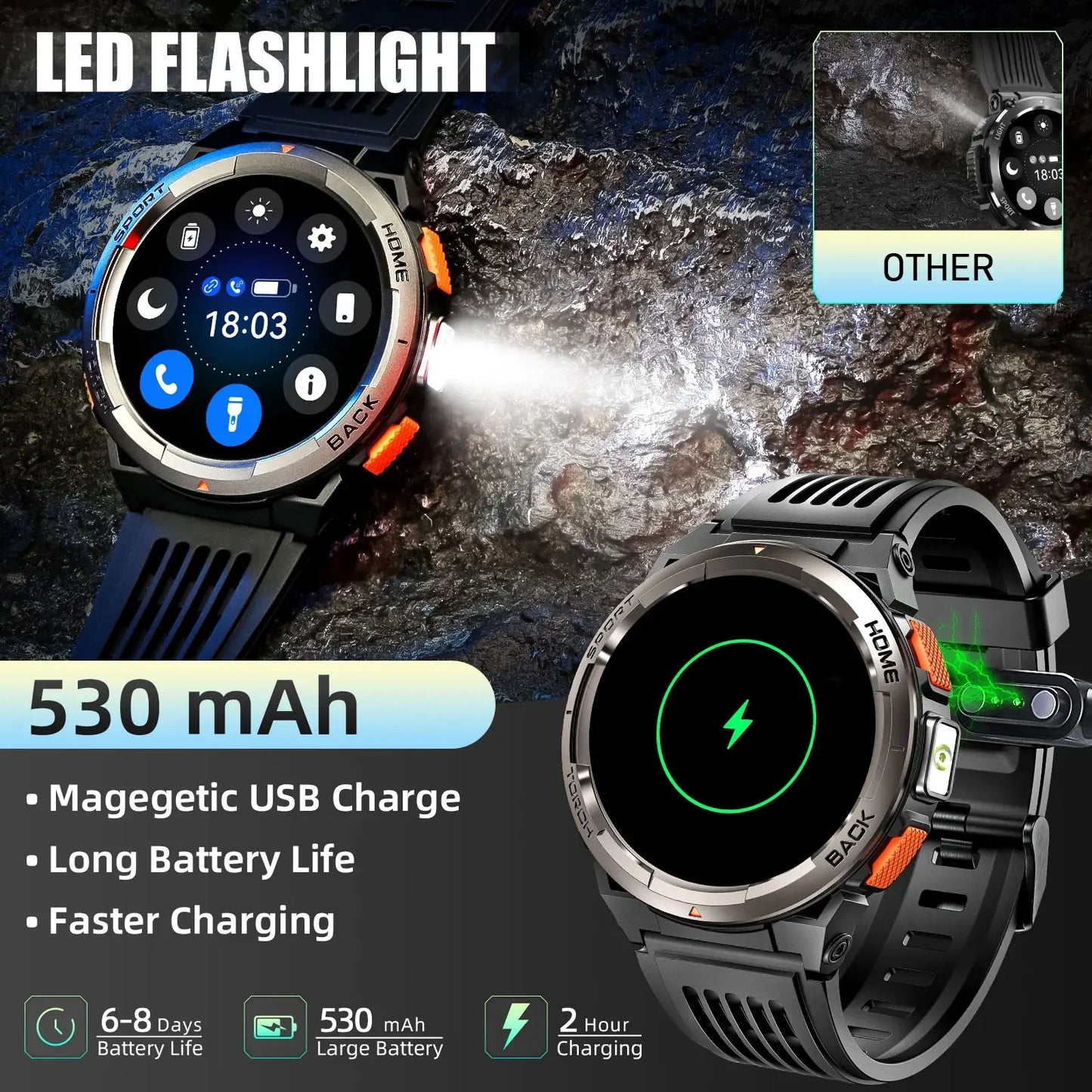 LaNikar New Smart Watch KE5 3ATM Waterproof Original Design Sports Watch With Compass And Altitude Barometer LED Flashlight Call