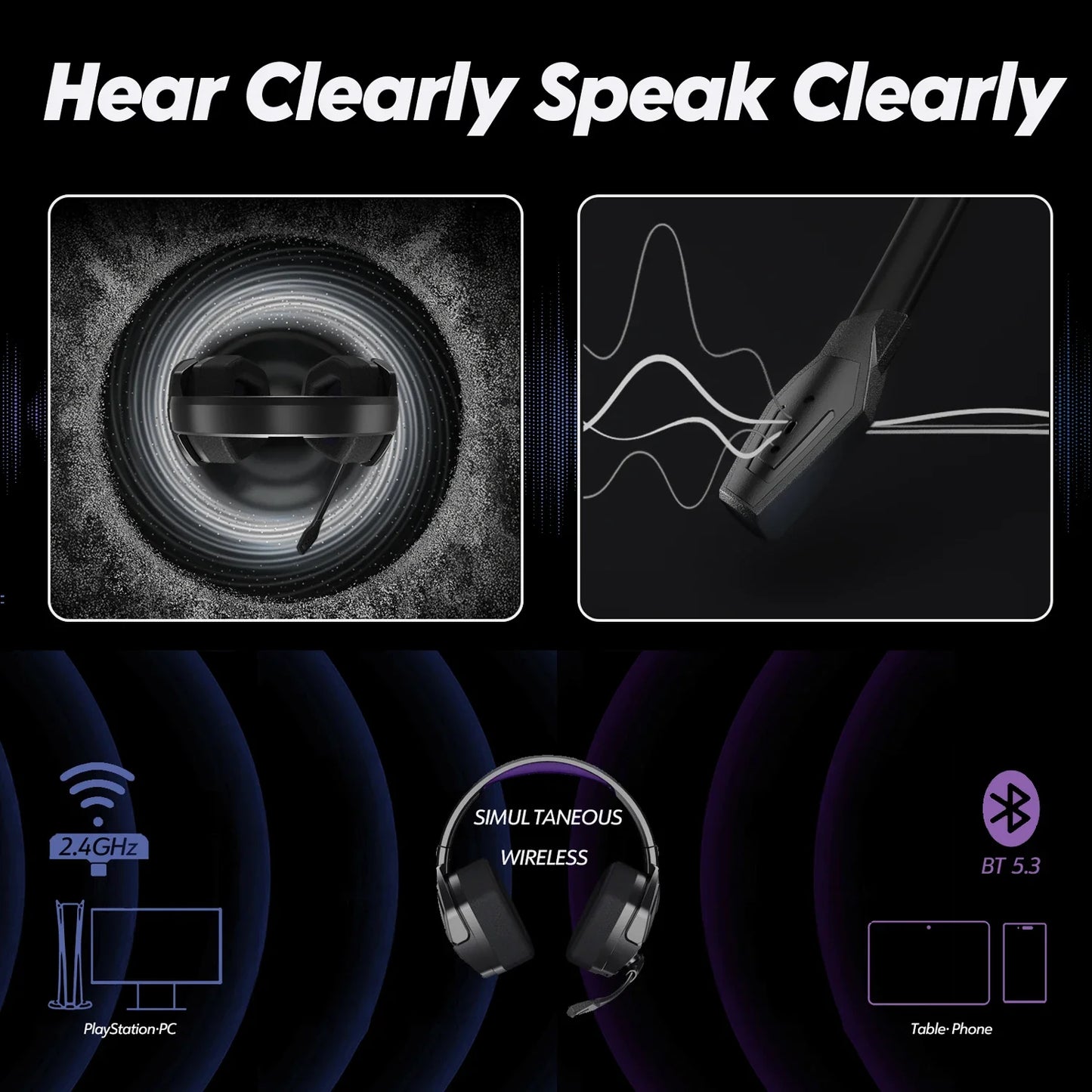 NUBWO G06 Dual Wireless Headsets Gamer with Microphone for PS5, PS4, PC, Mobile, Switch, 2.4GHz Bluetooth 5.3 Gaming Headphones