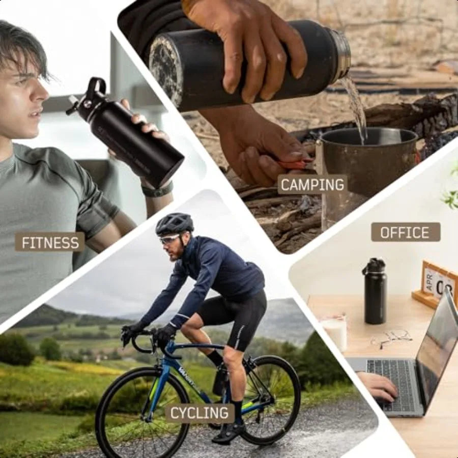 32 oz Insulated Water Bottle with Straw 3 Lids Leakproof Wide Mouth Protective Sleeve Tactical Stainl Steel For Travel Gym Camp