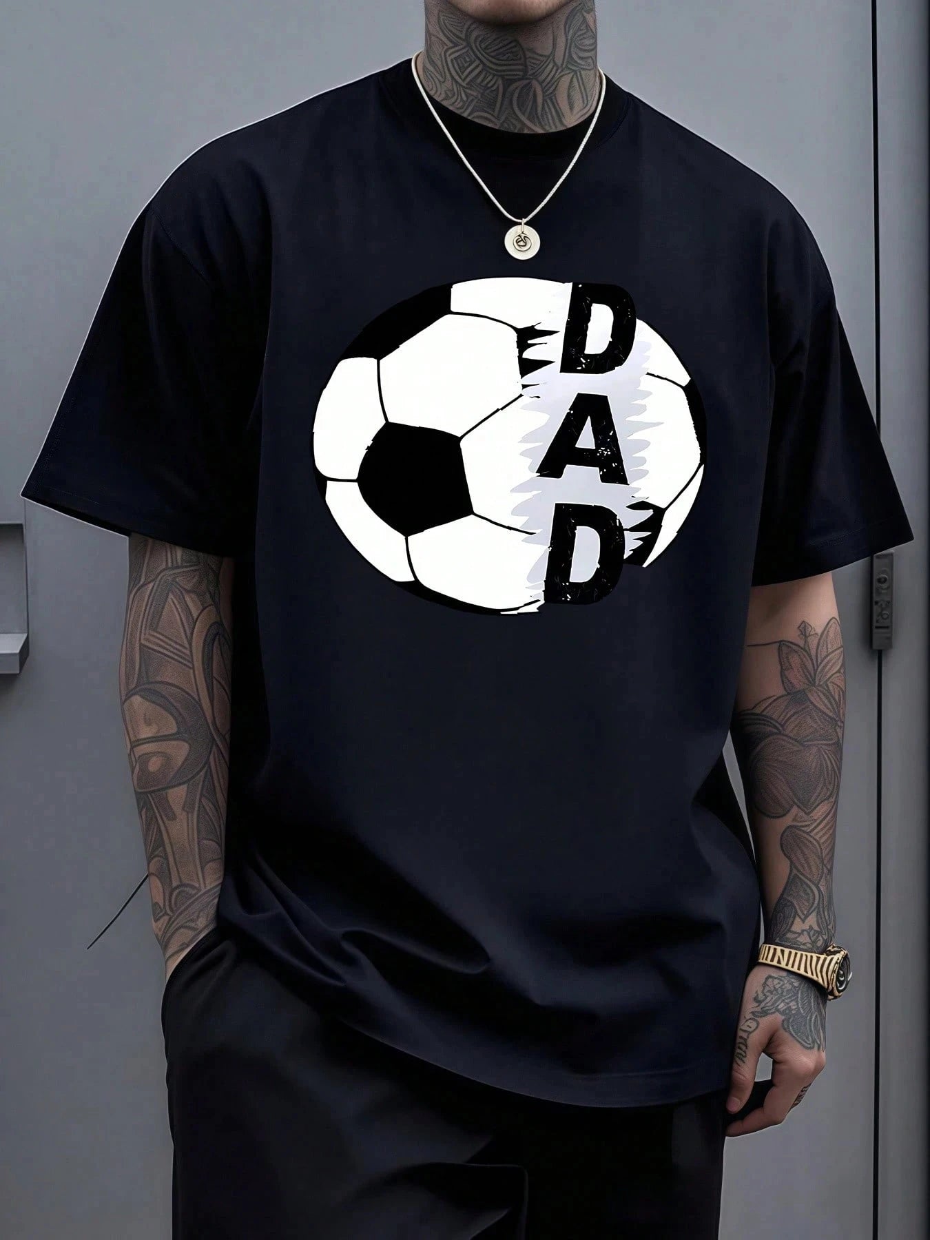 Mens Bold Soccer Ball Graphic Merging With The Word  Celebrate Fatherhood And Passion For The Game Cotton Mens Casual Tee tshirt