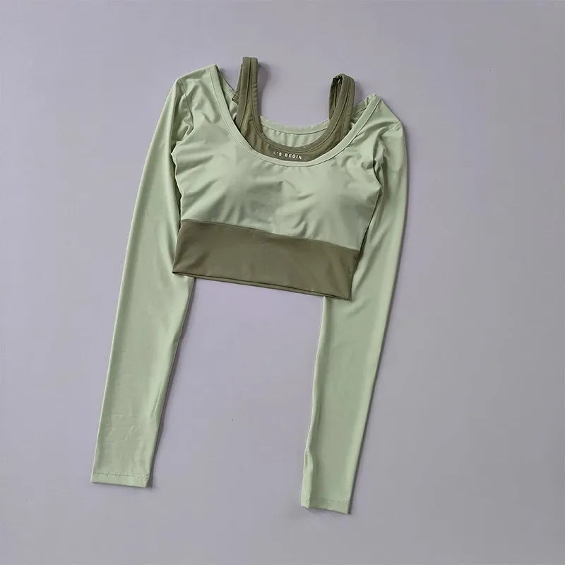 Women's Yoga Shirts Long Sleeve Top Running T-Shirt Workout Fitness Gym Sports Top Pads Slim Fit Sports Training Yoga Crop Tops