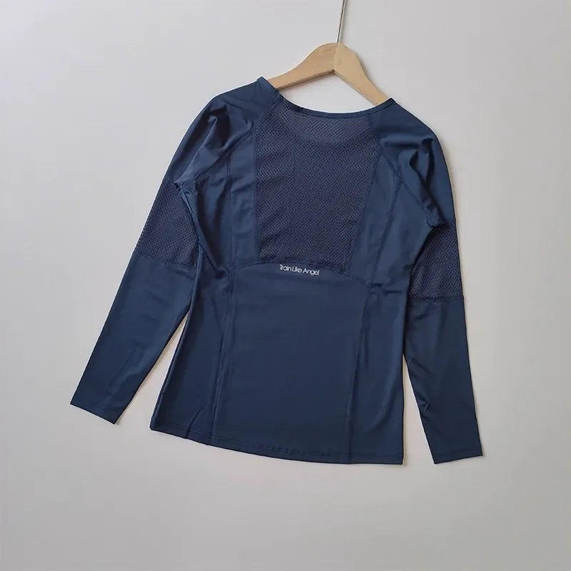 Women's Slim Fit Long Sleeve Yoga Top Quick Dry Breathable Fitness Pilates Running Sports Wear for Autumn Winter