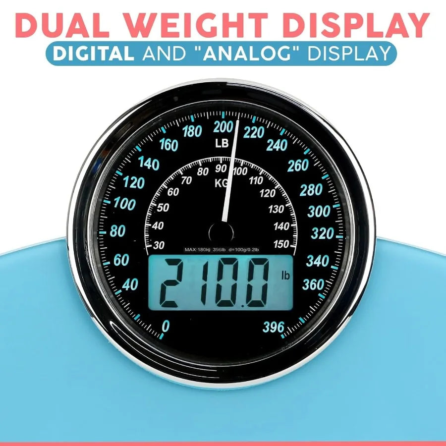 Hybrid 2in1 Analog Digital Weighing Scale for Body Weight up to 400lbs Thick Tempered Glass Extra Large Display Easy to Read Di
