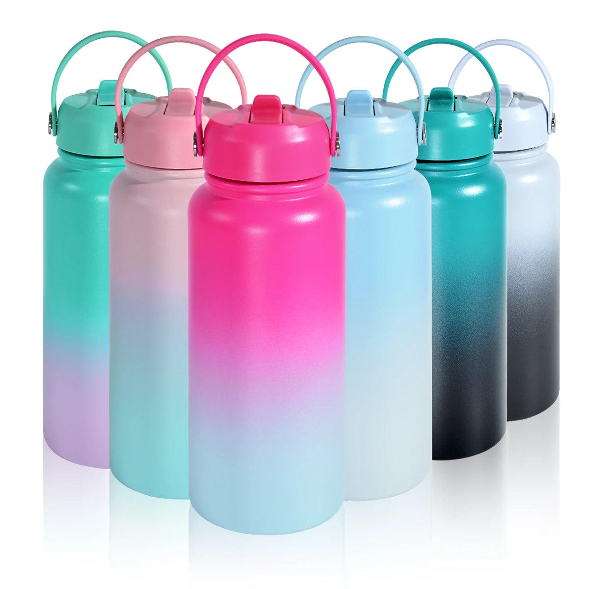 12pcs Double Wall Insulated Stainless Steel 32oz Sport Water Flask Bottle Double Drinking Lid