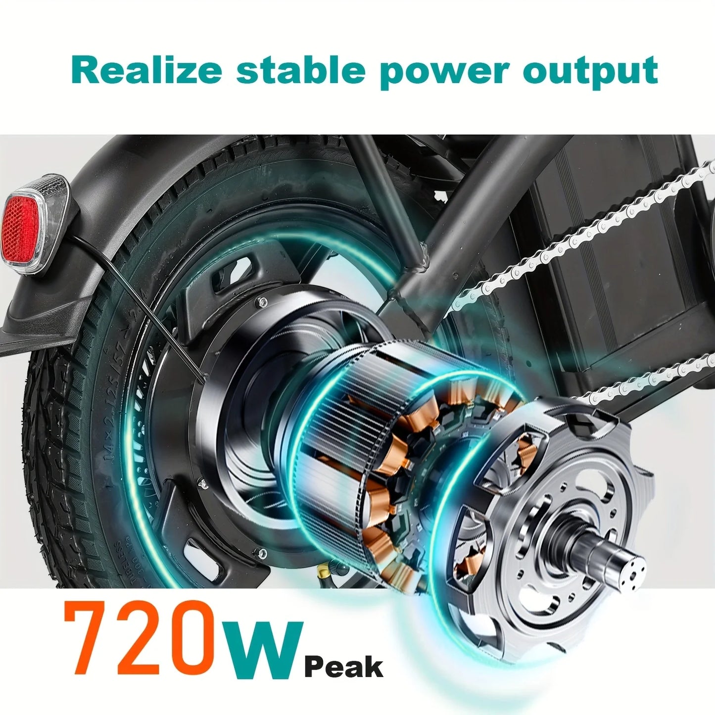 14-inch electric bike, easy to fold, adult commuter electric bike, 500W motor, removable battery, 20-mile maximum range