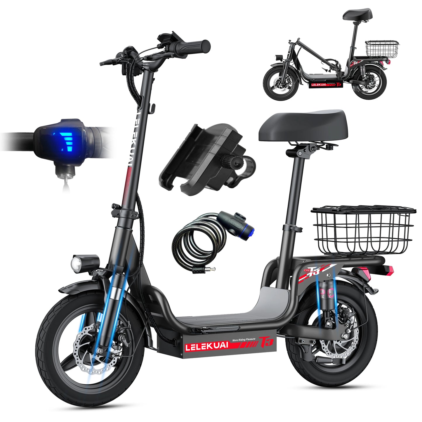Electric Scooter for Adults Teens, Heavy Duty Escooter with Seat – 500 LBS Capacity, 26MPH, 25-Mile Range, 500W Motor, Dual Susp