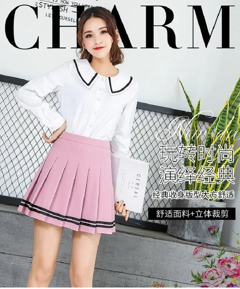 Preppy Girl Pleated Skirts Elastic Waist Vintage Mini Skirts Korean Streetwear  Student Strips Designed Dance Skirt