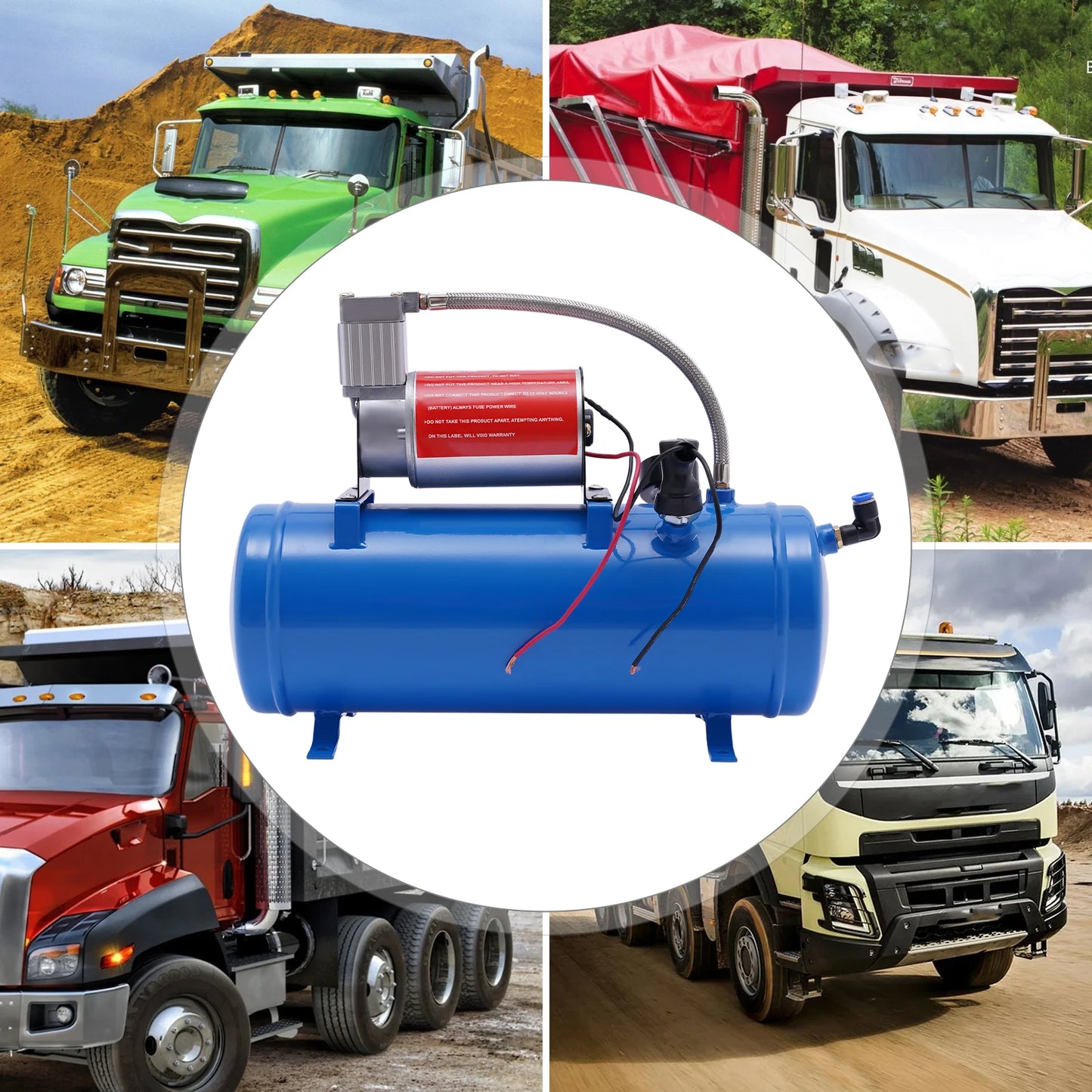 12V Portable Air Compressor Pump w/ 6L Large Tank Compact 3.8m Hose, for Emergency Tire Inflation, Engines, Boats