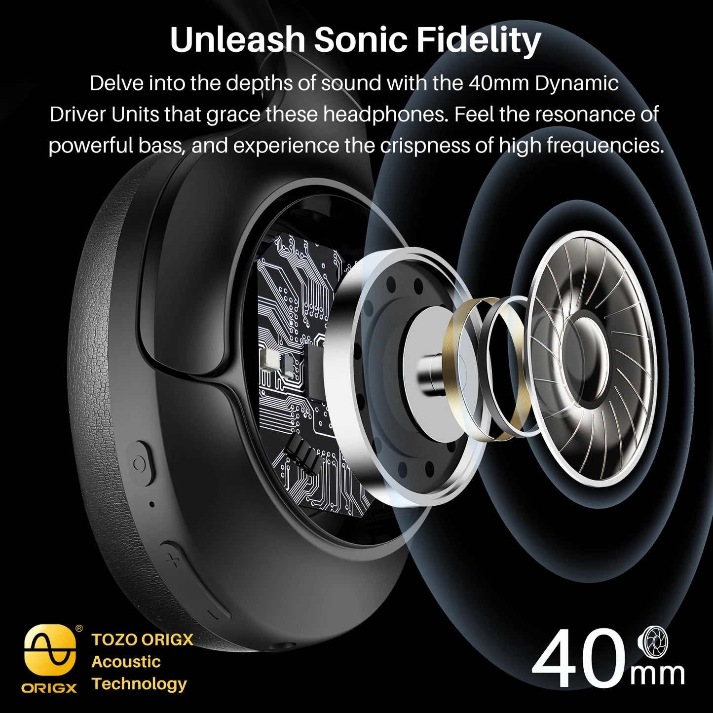 Refurbished TOZO Hi-Res Over Ear Headphones with Mic Hybrid Active Noise Cancelling 38dB Wireless&Wired Headsets 40mm Driver