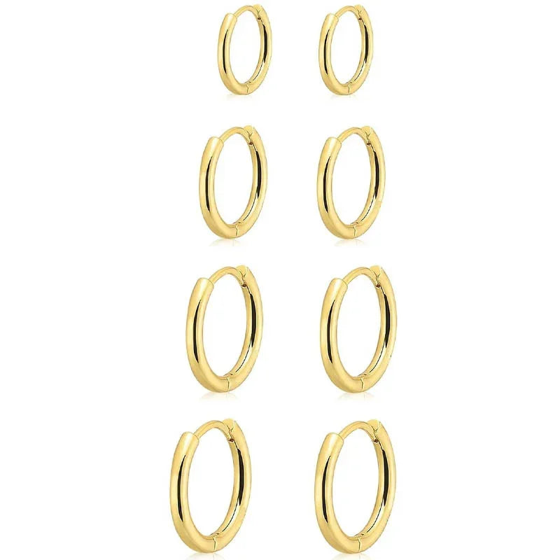 4Pair/set Stainless Steel Circle Hoop Earrings for Women Classic Small Helix Hoops Loop Ring Huggie Cartilage Piercing Jewelry