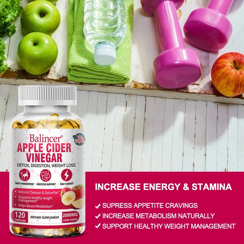 Balincer Apple Cider Vinegar Capsules for Healthy Fat Burning, Digestion, Detoxification and Immunity Boosting