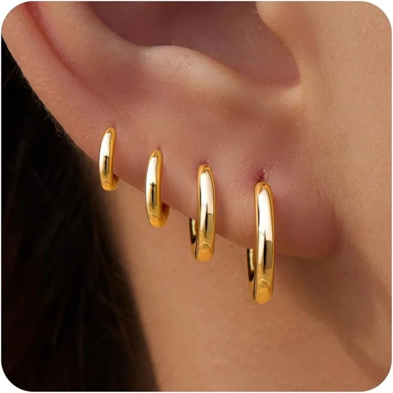 4Pair/set Stainless Steel Circle Hoop Earrings for Women Classic Small Helix Hoops Loop Ring Huggie Cartilage Piercing Jewelry