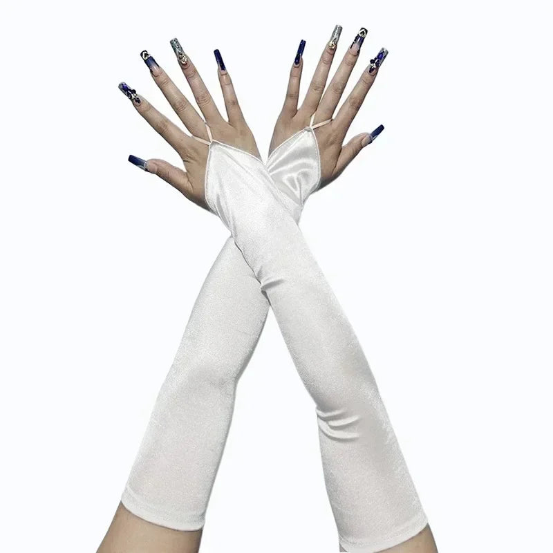 1920s Masquerade long style hook fingerless satin gloves bride wedding dress sun protection photography glove accessories