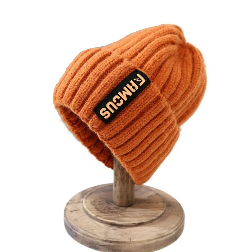New Long Label Knit Beanie Solid Color Sun Protection Winter Hat Crochet Design Soft Warm Cap Winter Season
