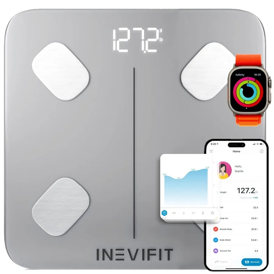 INEVIFIT Smart Body Fat Scale with Highly Accurate Bluetooth Digital Bathroom Body Composition Analyzer for Home Use Measures W