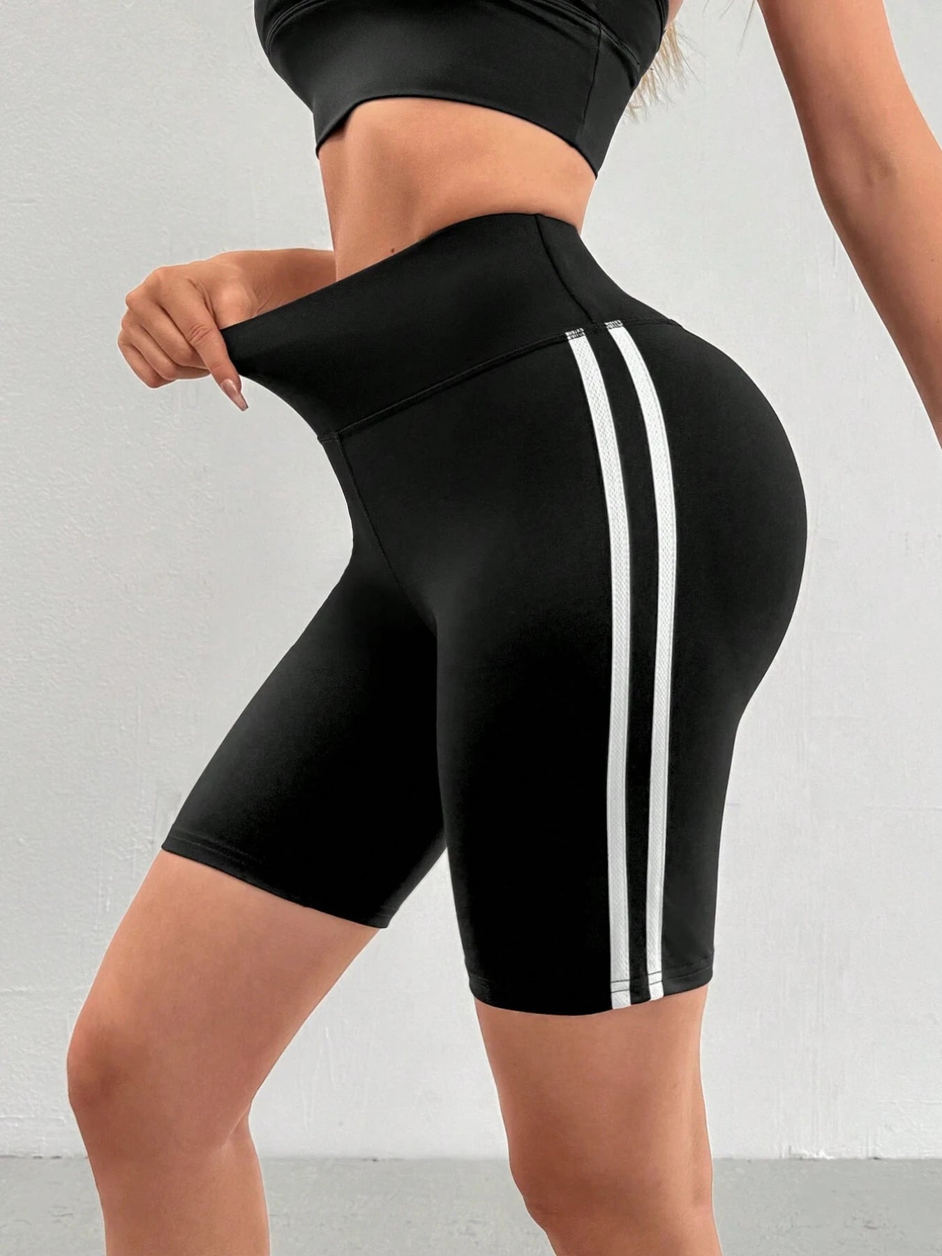 Yoga Shorts Pants With Double Stripes On The Sides High Waist Tummy Control Gym Fitness Leggings For Women Pants