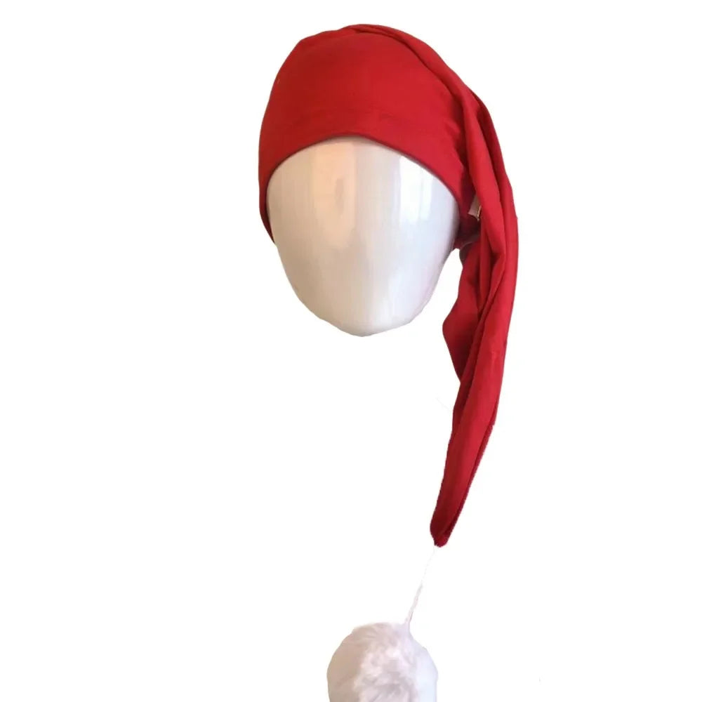 Birthday Party Gift Elastic Night Sleeping Caps with Pom Ball Adjustable Stocking Santa Cap Long Tail Bonnet Cap Women Men