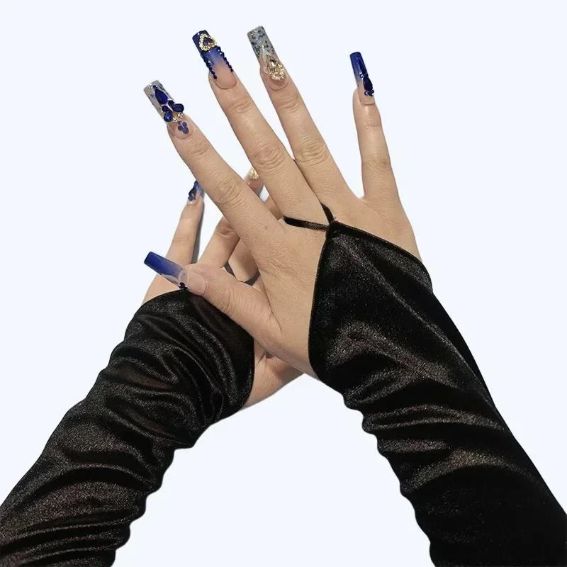 1920s Masquerade long style hook fingerless satin gloves bride wedding dress sun protection photography glove accessories