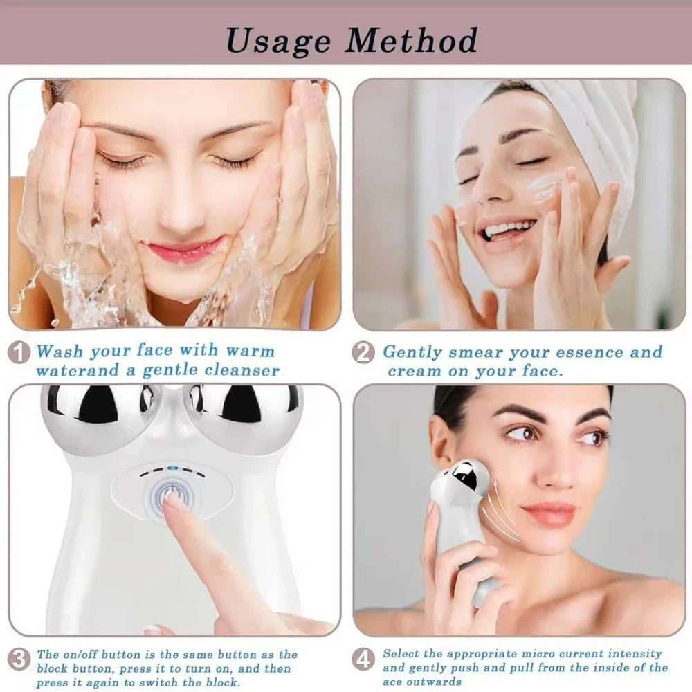 Microcurrent Facial Massager Roller Anti Wrinkles EMS Face Lift Skin Tightening Machine Face Firming Slimming Skin Care 2028